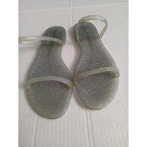 Stuart Weitzman Women's Size 8.5 Silver Glitter Jelly Flat Slide. Fun